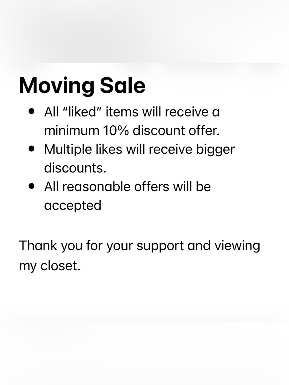Moving sale